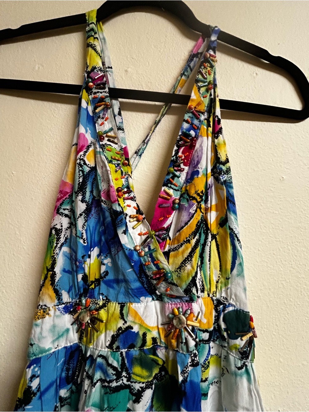 Colorful Beaded V-Neck Maxi Dress